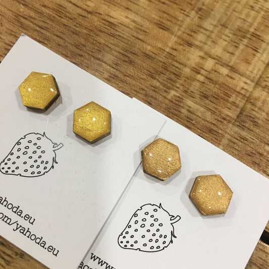 Náušnice - hexagon - Zlatá perleť tmavá