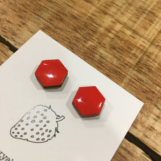 Náušnice - hexagon - Červená