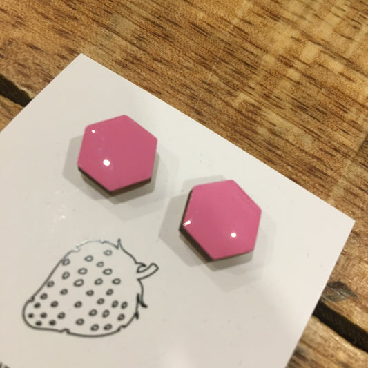 Náušnice - hexagon - Růžová světlá