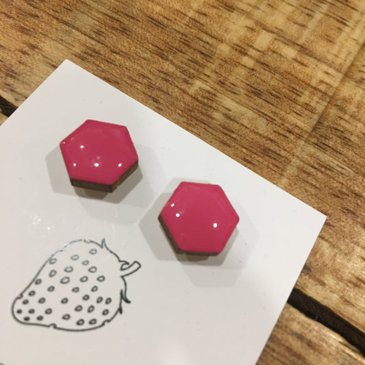 Náušnice - hexagon - Růžová tmavá