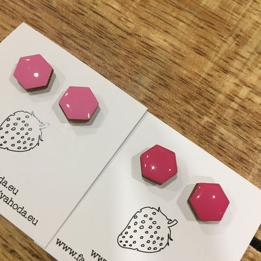 Náušnice - hexagon - Růžová tmavá