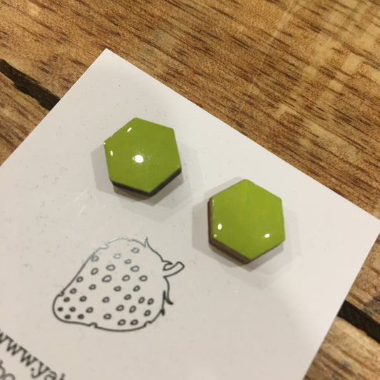 Náušnice - hexagon - Zelená limetka