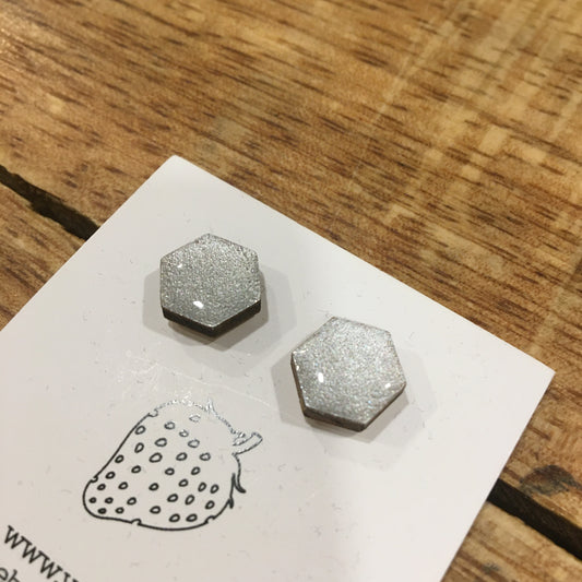 Náušnice - hexagon - Stříbrná perleť