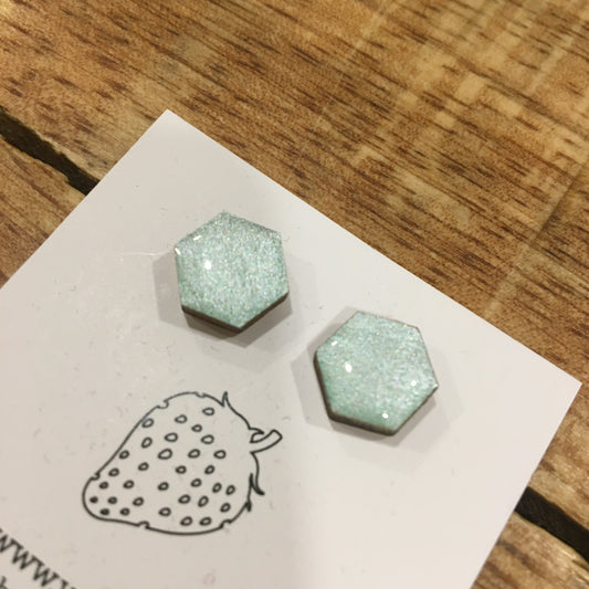 Náušnice - hexagon - Zelená perleť