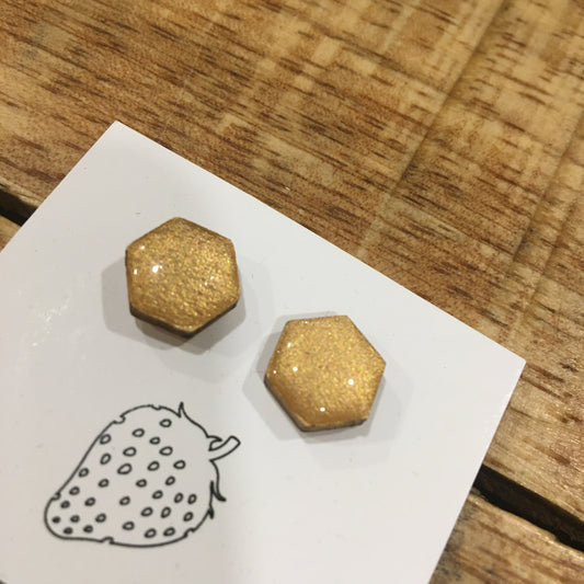 Náušnice - hexagon - Zlatá perleť tmavá